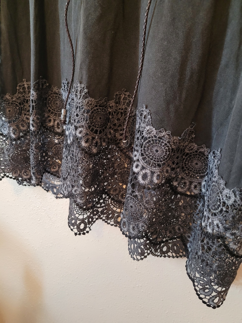 POL Charcoal Lace Trim Lace Up Boho Tunic Top Blouse Style ELT408 Small - Picture 7 of 9